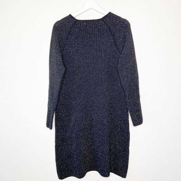 Zara Black Metallic Silver Knit Tweed Long Sleeved Dress Sz S - Picture 8 of 10